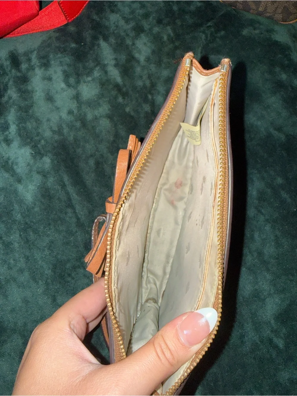 kate spade Brown Leather Wristlet with Bow Accent